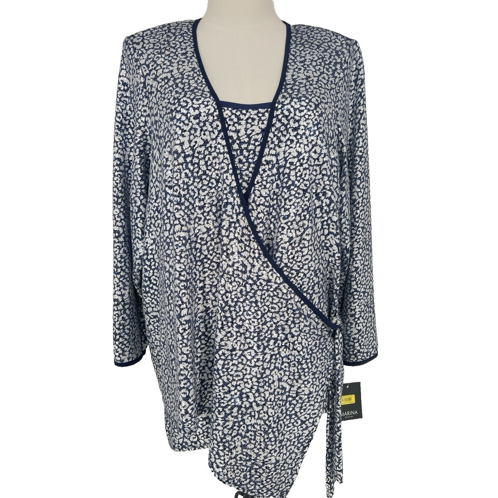 NEW Marina Women's 2 piece Jacket Set‎ Size 16 Plus Blue Wrap Evening Wear